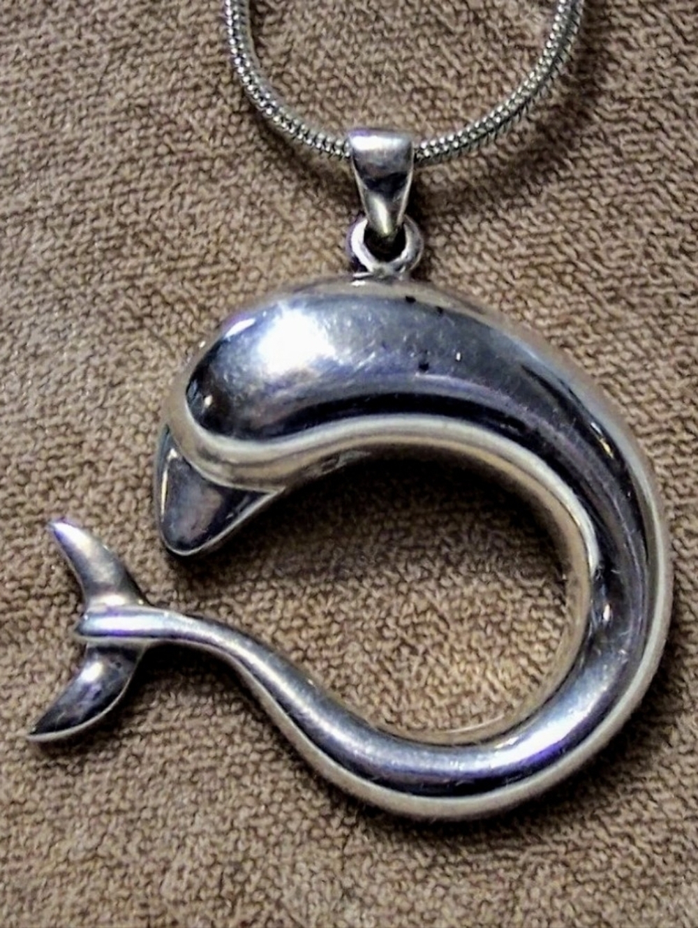 Vintage Sterling Silver Dolphin Porpoise Pendant 1.5 Inches